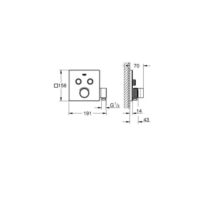 Mặt điều khiển sen tắm Grohtherm SmartControl vuông 2 chế độ kèm gác sen GROHE 29125000 - 2