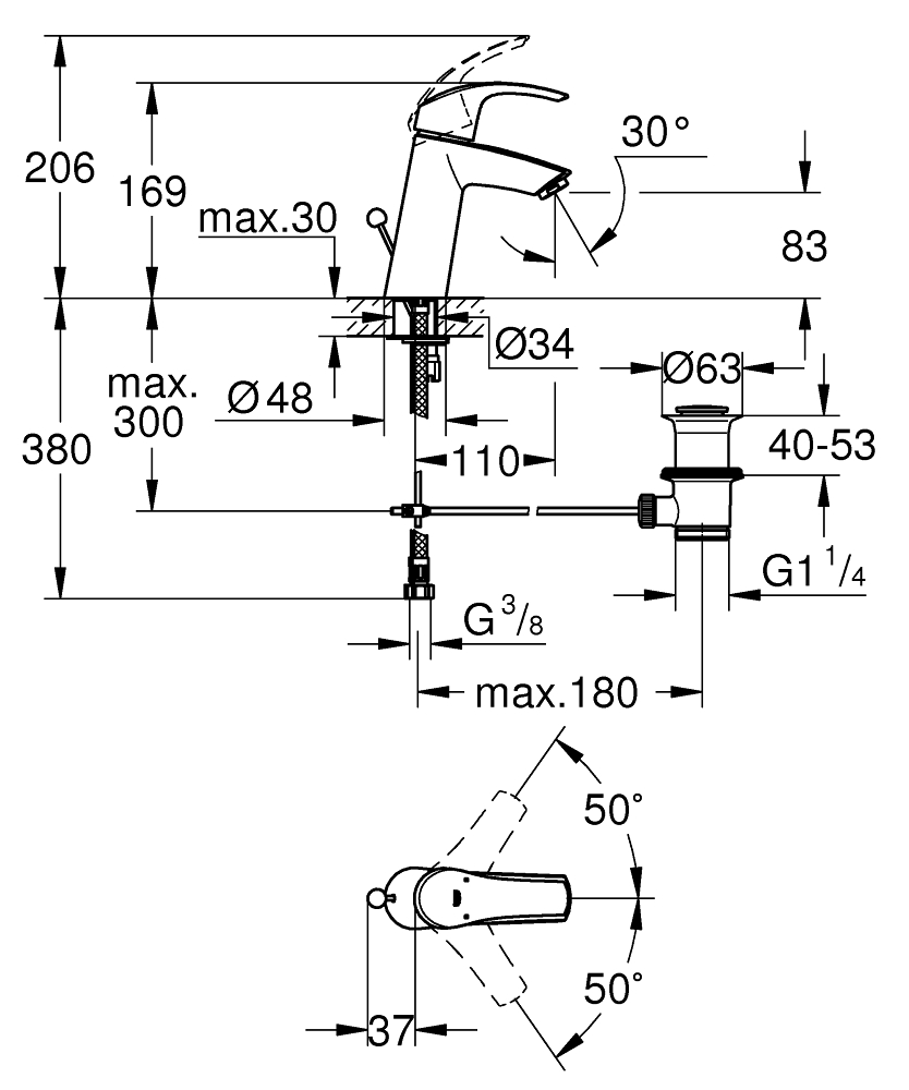 Vòi chậu nóng lạnh Eurosmart M-Size GROHE 23322001 - 3