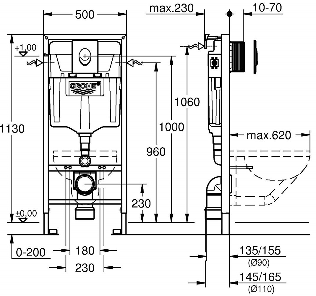 Két nước âm tường có khung 3 trong 1 GROHE 38722001