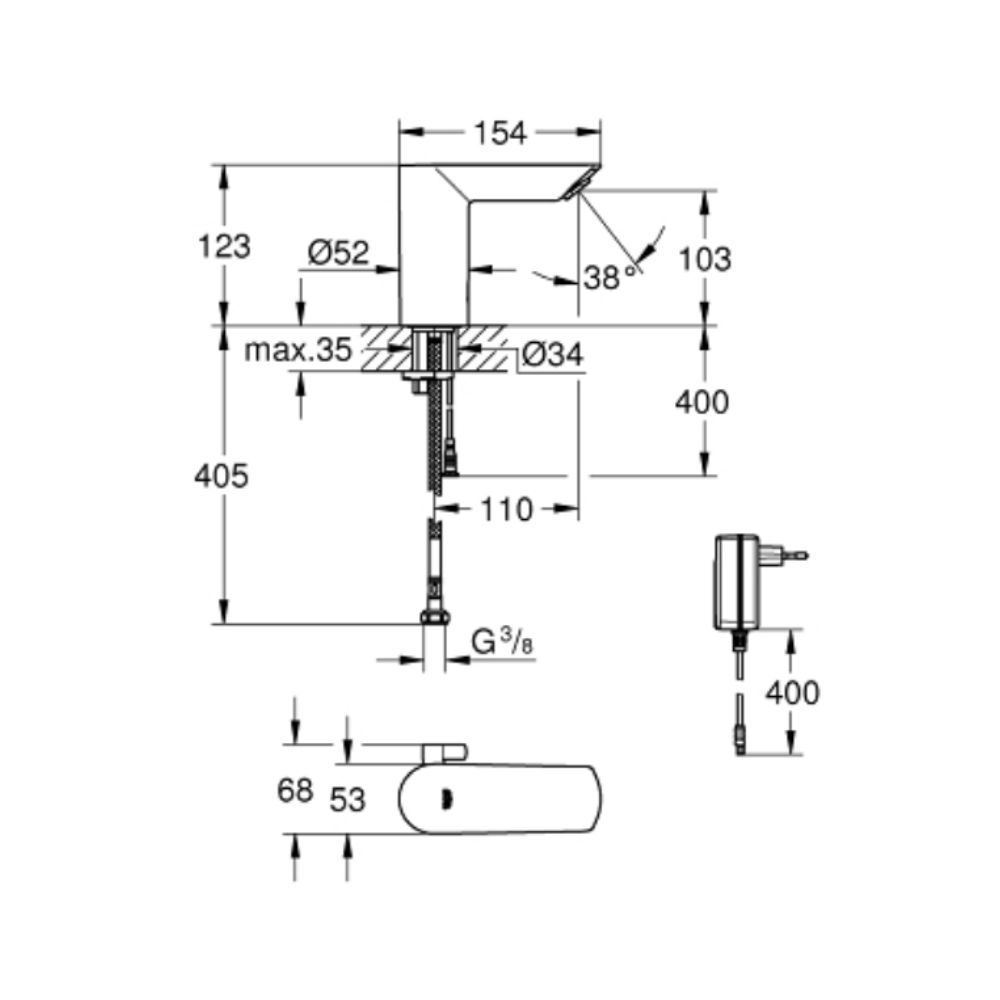 Vòi chậu cảm ứng dùng pin Bau Cosmopolitan E GROHE 36453000 - 2