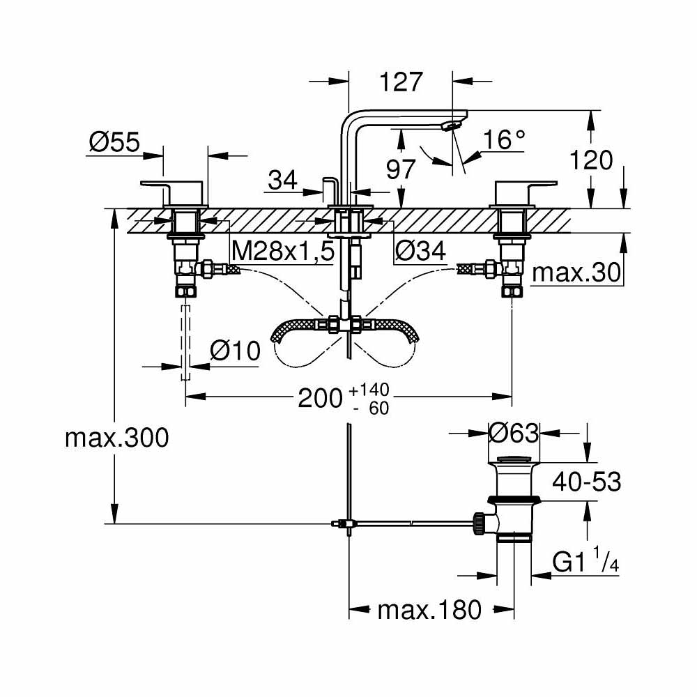 Vòi chậu nóng lạnh 3 lỗ Lineare GROHE 20304001 - 2