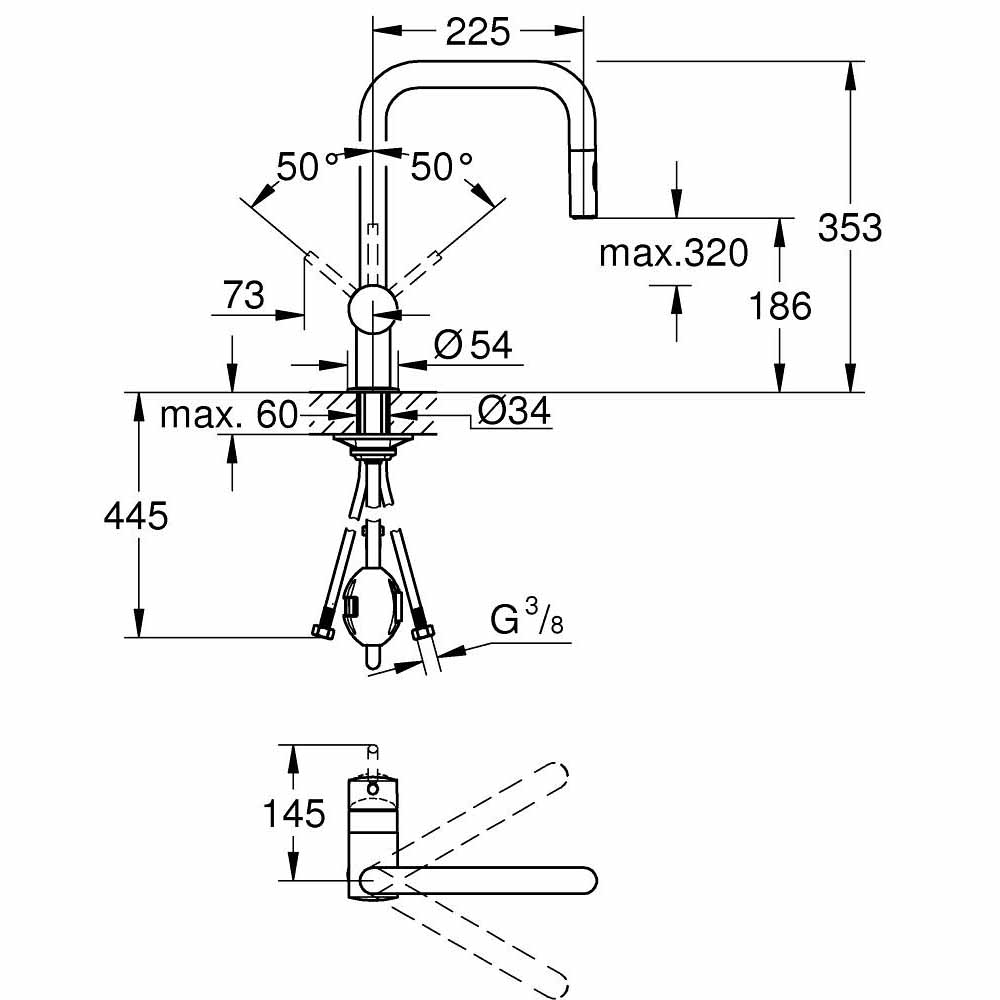 Vòi bếp dây rút nóng lạnh Minta GROHE 32322002