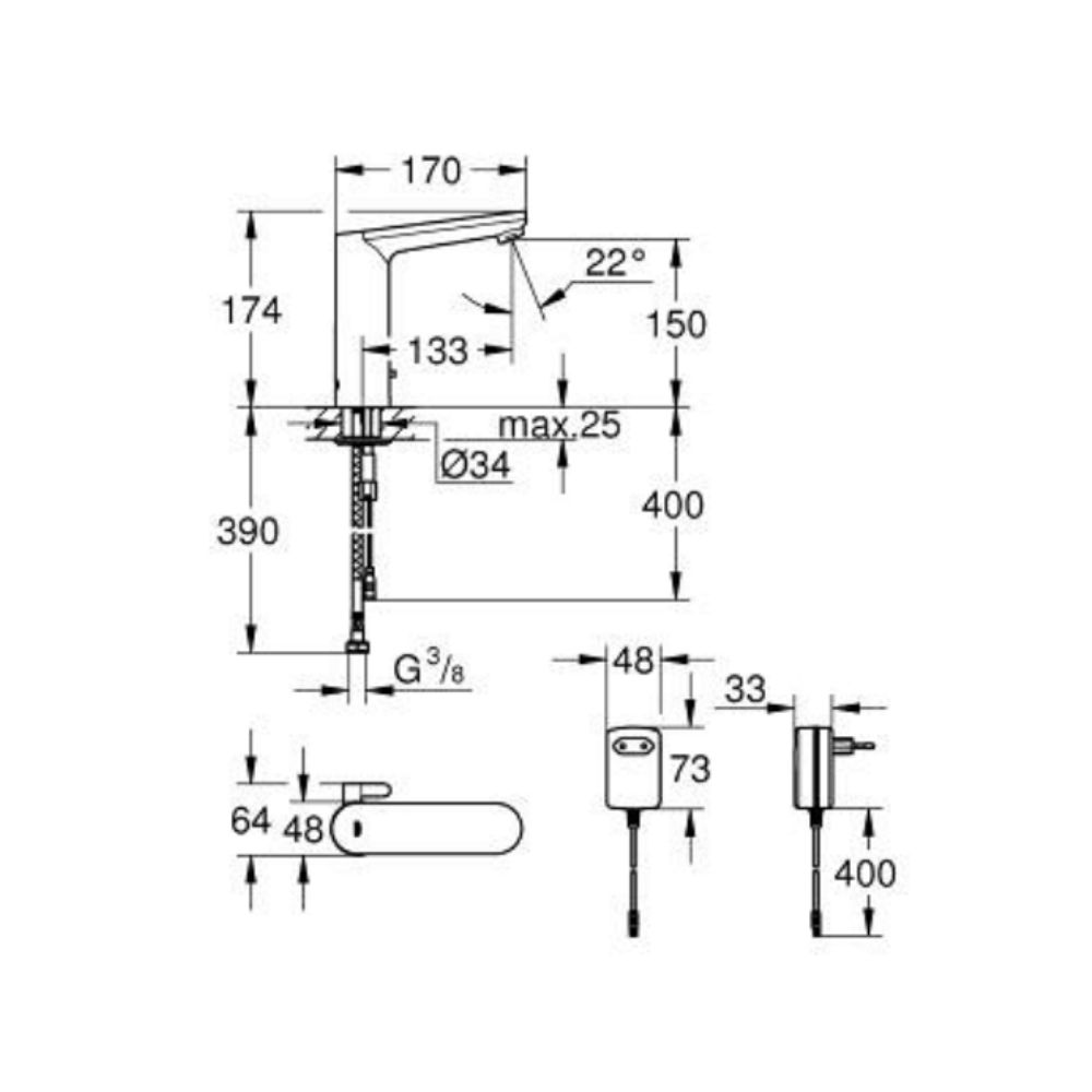 Vòi chậu cảm ứng dùng điện Eurosmart Cosmopolitan E GROHE 36421000