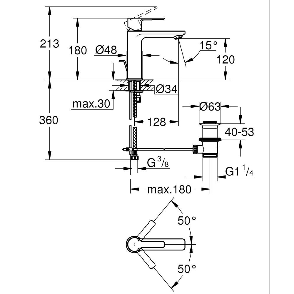 Vòi chậu nóng lạnh Lineare S-size GROHE 32114001 - 3