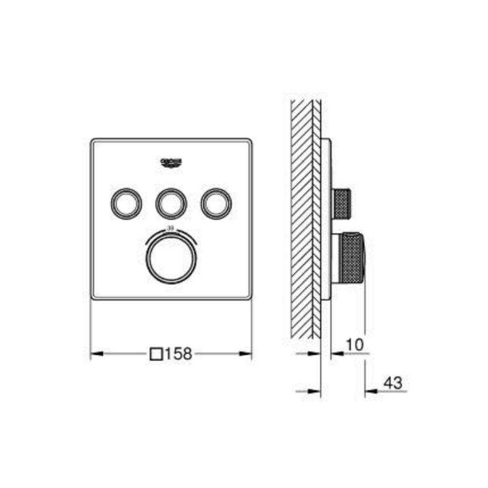 Mặt nạ điều khiển sen tắm ổn nhiệt Grohtherm SmartControl vuông 3 chế độ GROHE 102167KF00 - 2