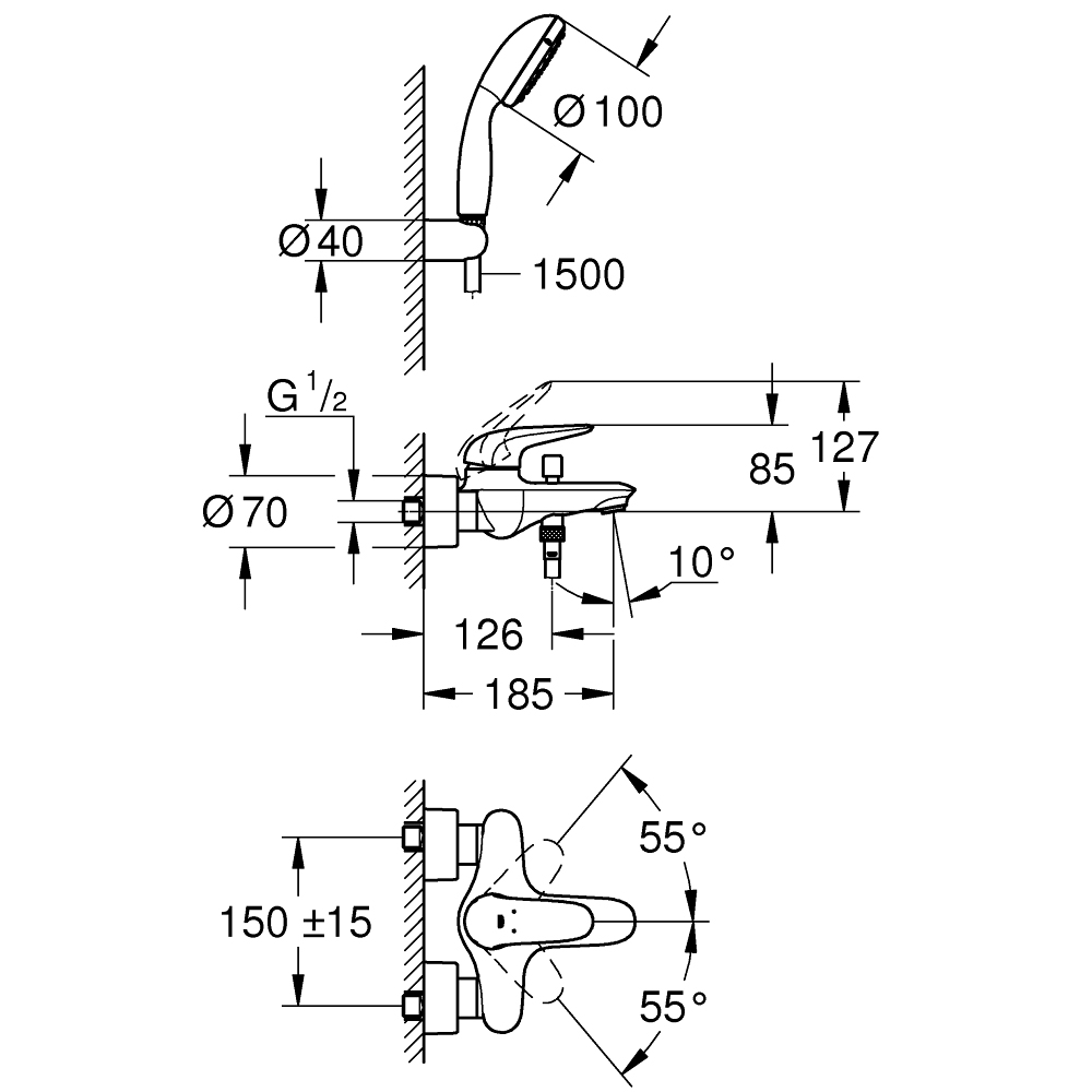 Bộ sen tắm nóng lạnh Eurostyle GROHE 2372930A