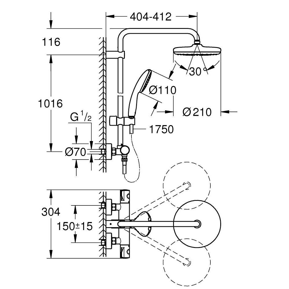 Bộ sen cây tắm đứng nhiệt độ Tempesta System 210 GROHE 26811001 - 2