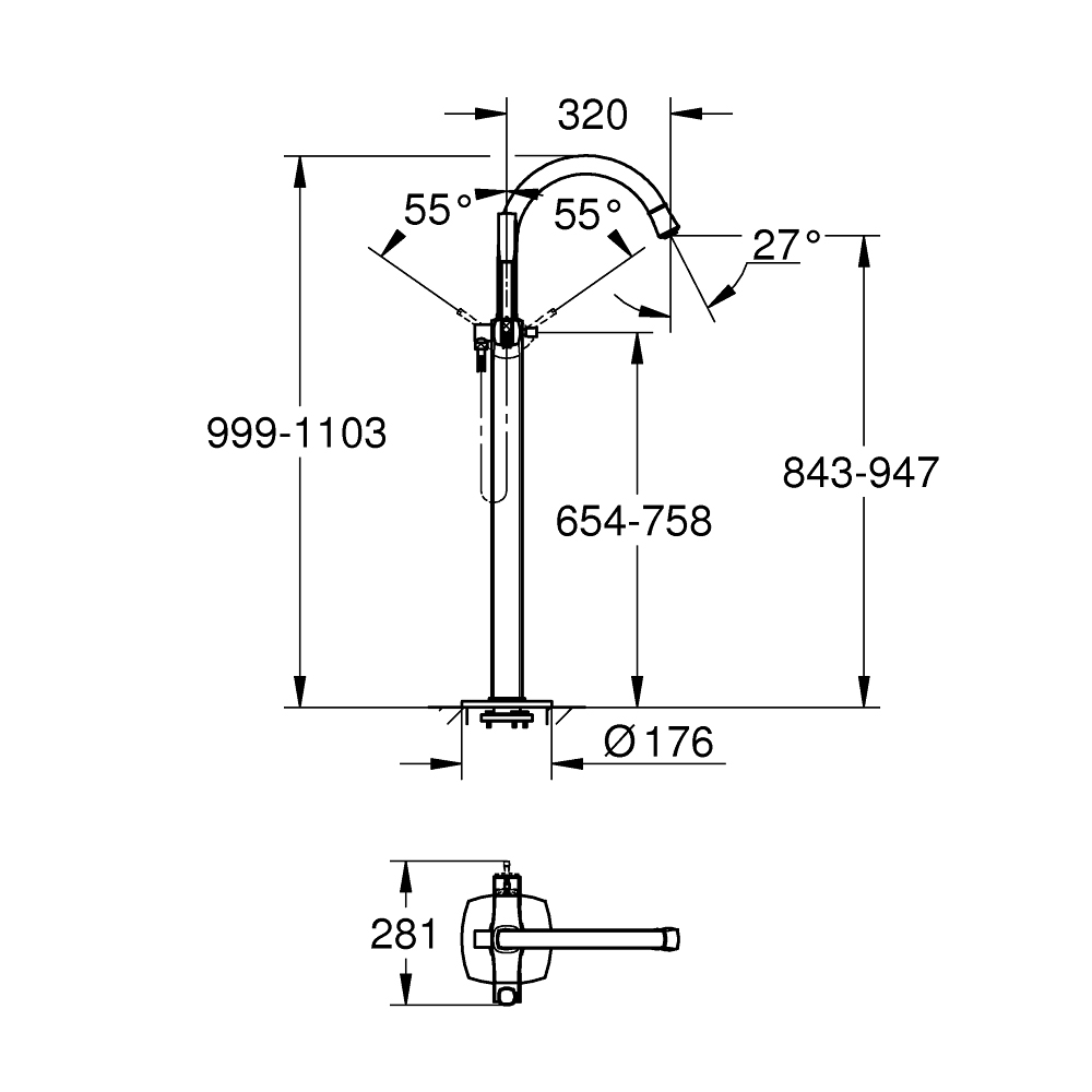 Vòi xả bồn tắm đặt sàn Grandera GROHE 23318IG0 - 3