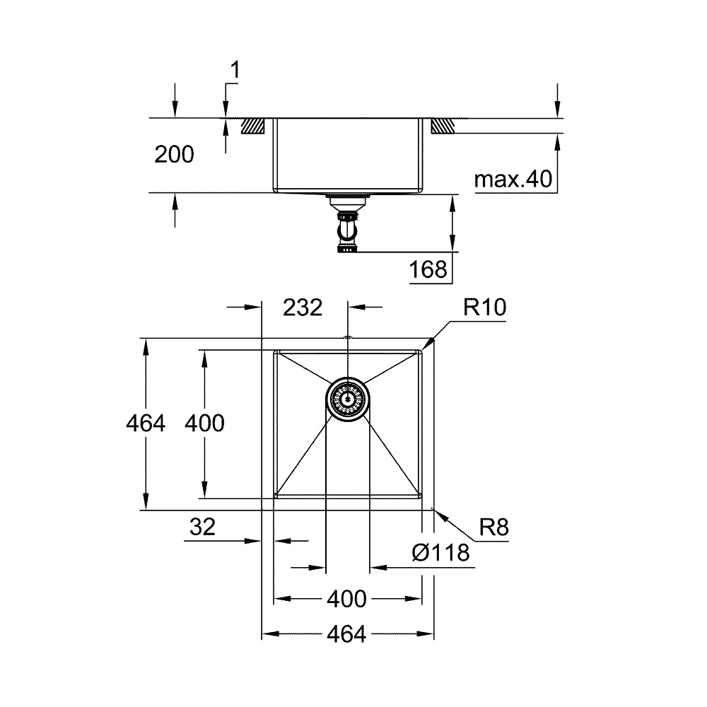Chậu rửa chén 1 hộc K700 GROHE 31578SD1 - 2