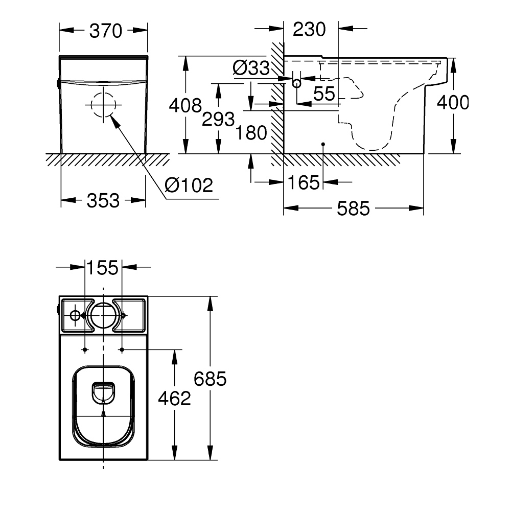 Thân bồn cầu 2 khối Cube Ceramic GROHE 3948400H