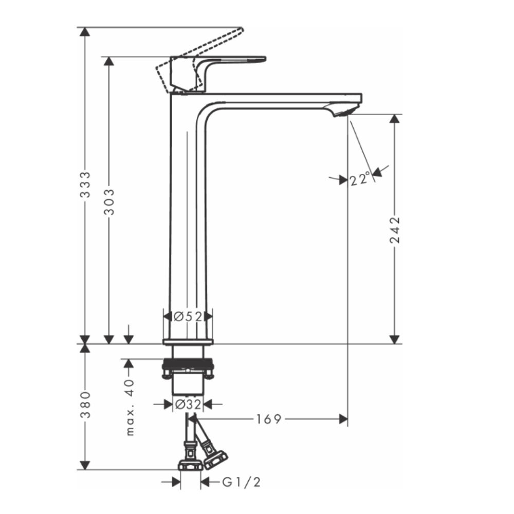 Vòi lavabo nóng lạnh Hansgrohe 72523007 HG Rebris S 240