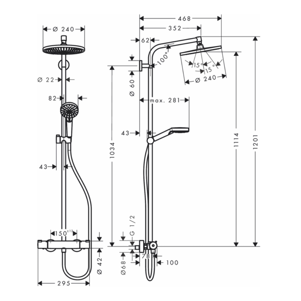 Sen cây nhiệt độ Hansgrohe 27267000 HG Crometta S 240