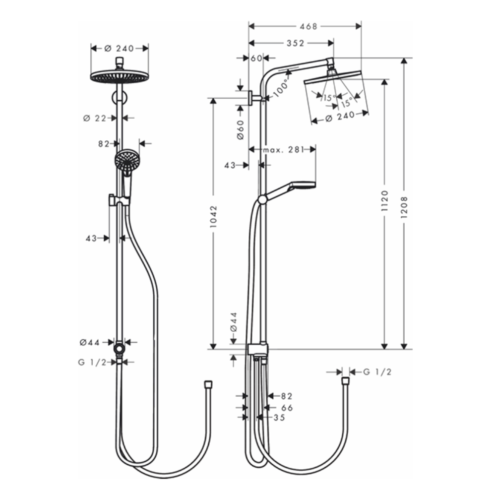 Thân sen cây Hansgrohe 27270000 HG Crometta S 240