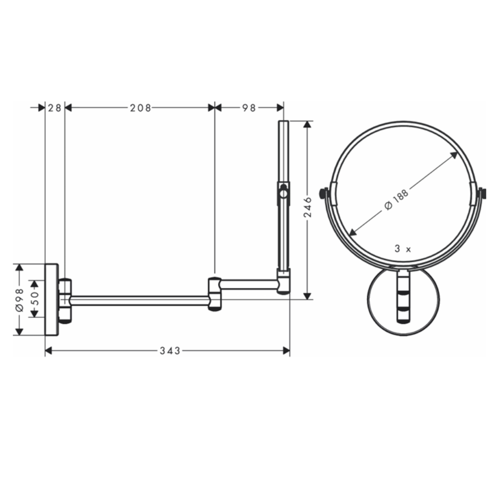 Gương trang điểm Hansgrohe 73561000 Logis Universal (phóng đại 1x 3x) - 2