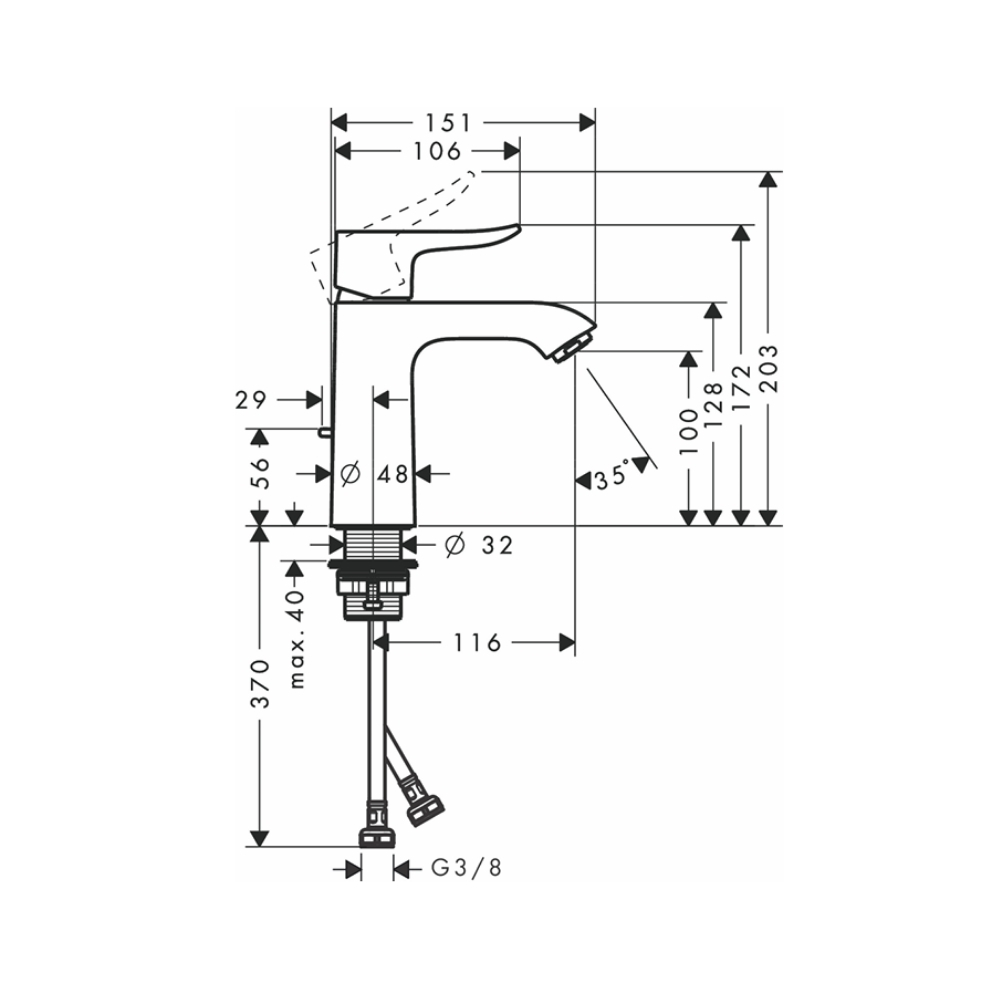Vòi lavabo nóng lạnh Hansgrohe 31080000 Metris 100 - 2