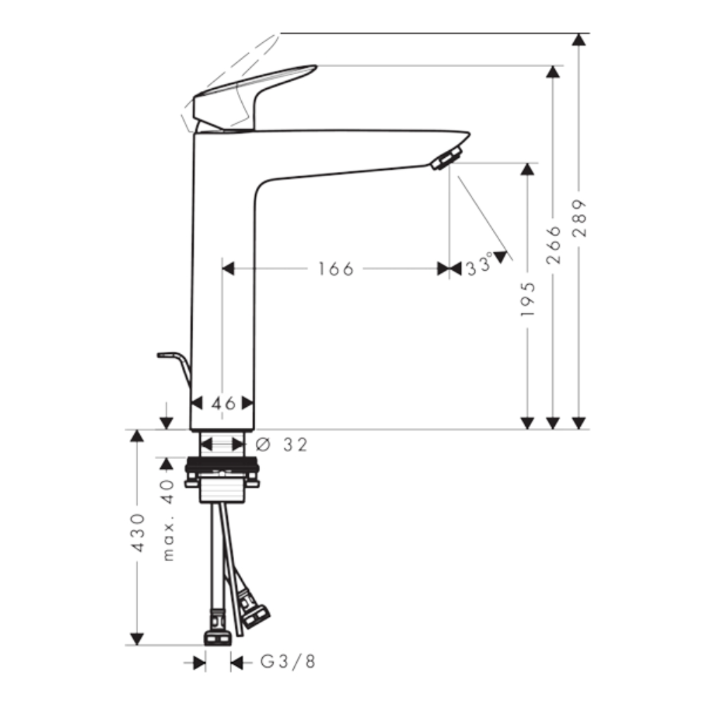 Vòi lavabo nóng lạnh Hansgrohe 71090000 HG Logis 190