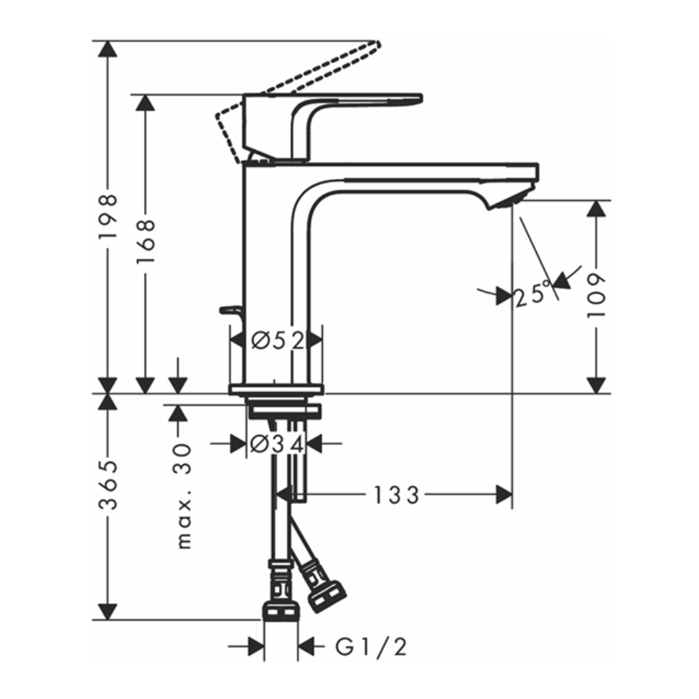 Vòi lavabo nóng lạnh Hansgrohe 72517007 HG Rebris S 110