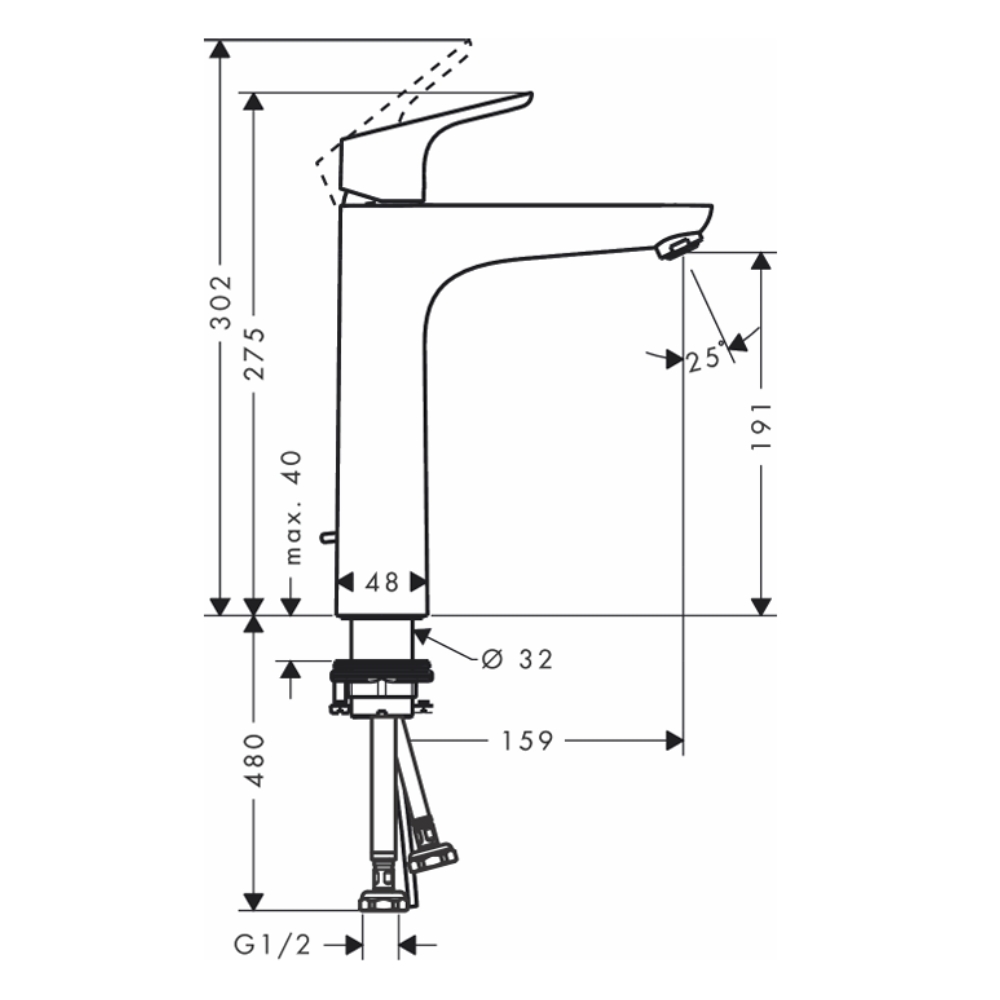 Vòi lavabo nóng lạnh Hansgrohe 31608007 HG Focus 190