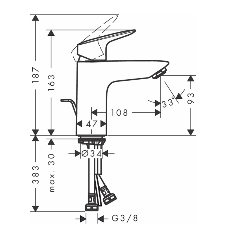 Vòi lavabo nóng lạnh Hansgrohe 71100000 HG Logis 100