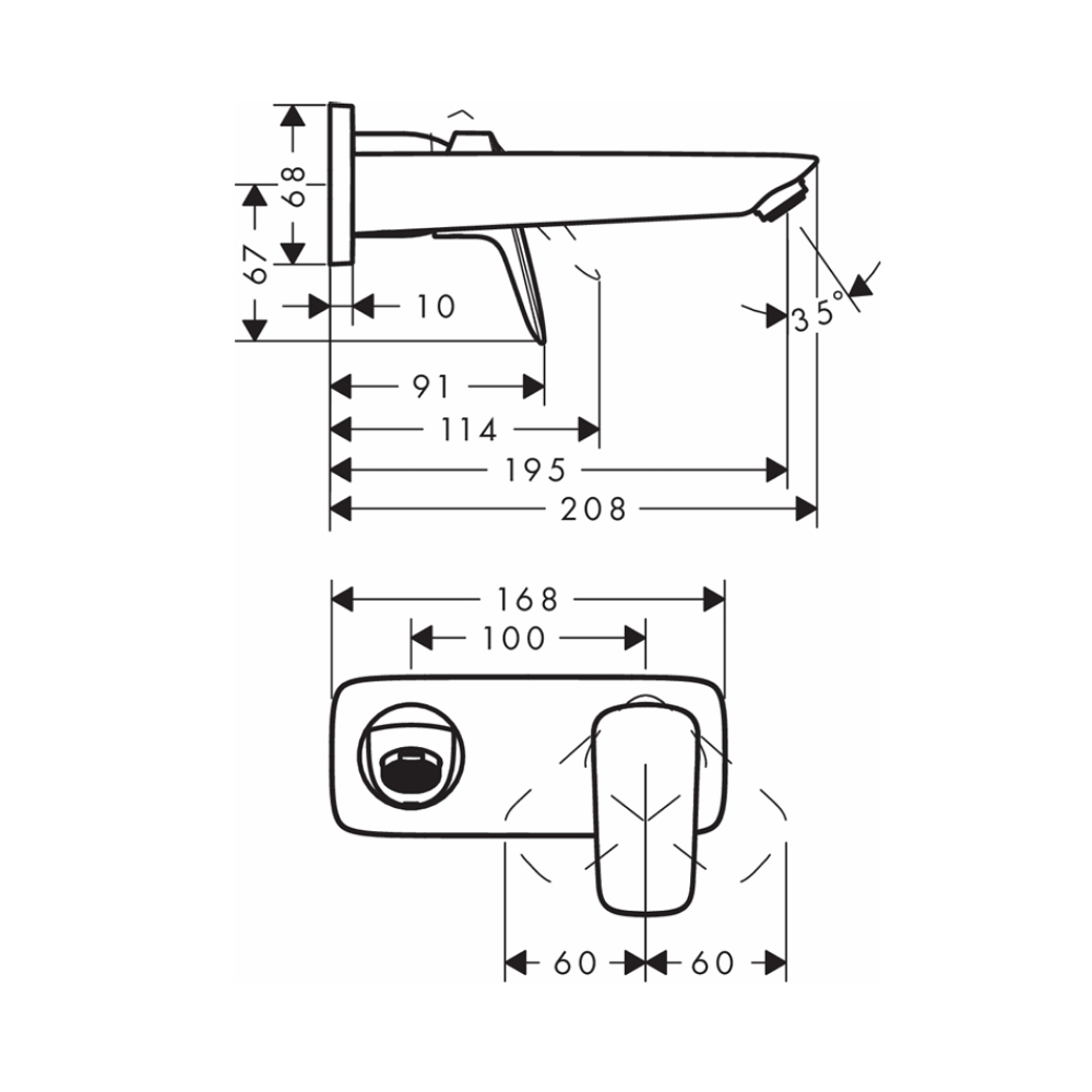 Vòi lavabo nóng lạnh Hansgrohe 71220000 Logis gắn tường - 2