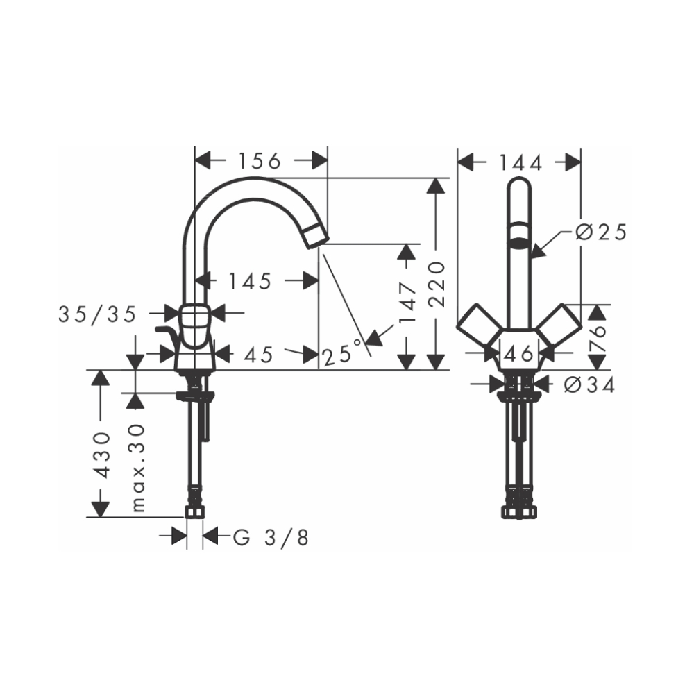Vòi lavabo nóng lạnh Hansgrohe 71222000 Logis 150 - 2