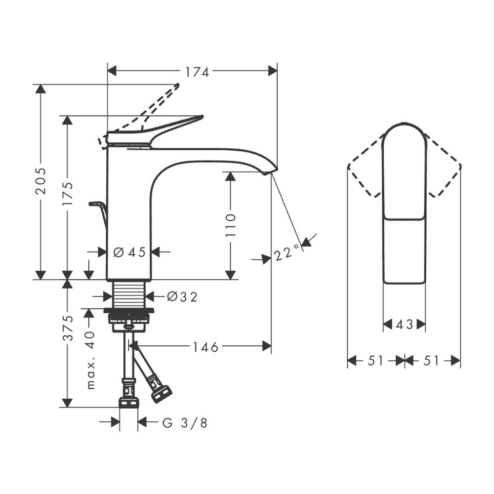 Vòi lavabo nóng lạnh Hansgrohe 75020670 Vivenis 110