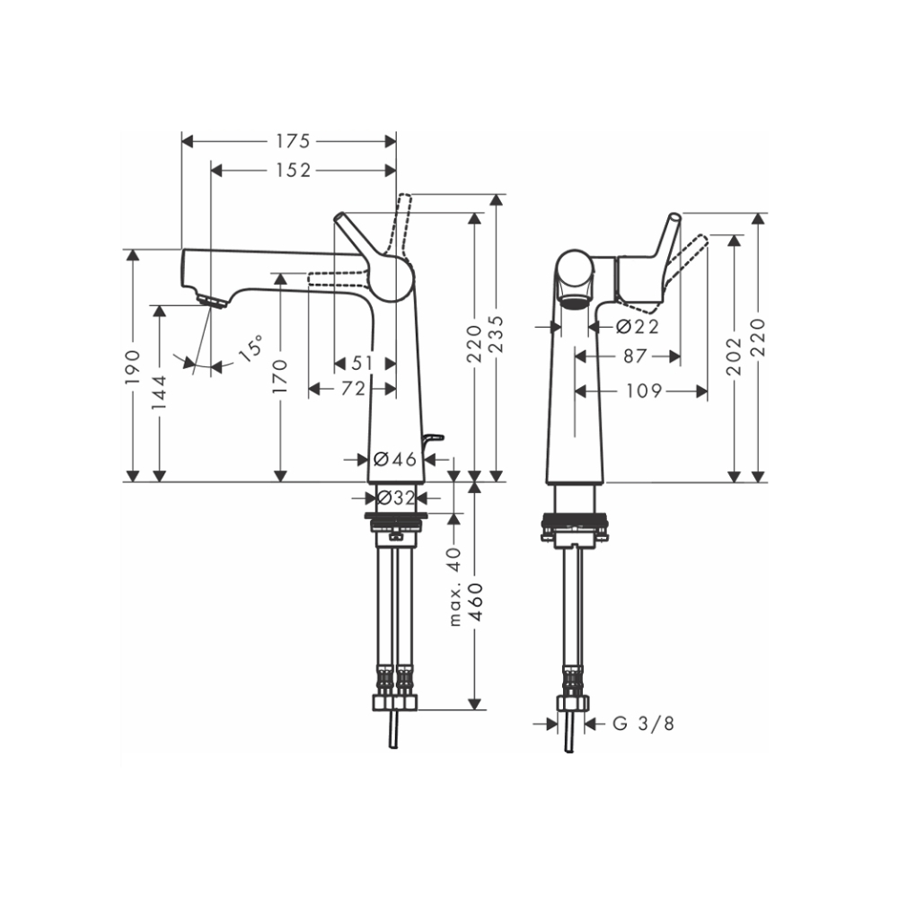 Vòi lavabo nóng lạnh Hansgrohe 72113000 Talis S 140 - 2