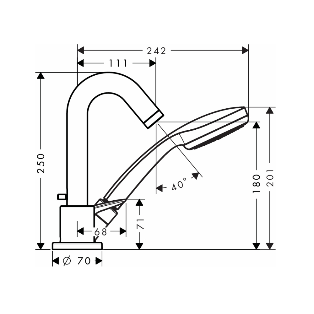 Vòi bồn tắm nóng lạnh Hansgrohe 71310000 Logis (3 lỗ có tay sen) - 2