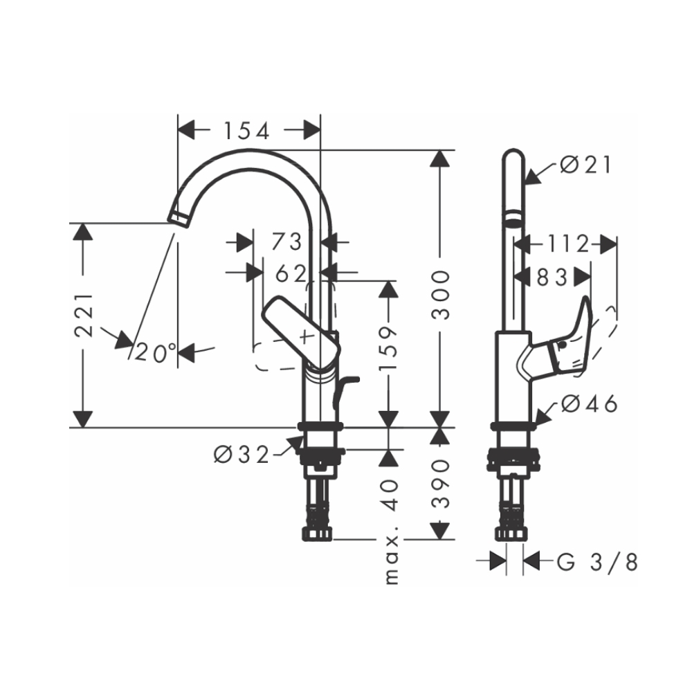 Vòi lavabo nóng lạnh Hansgrohe 71130000 Logis 210 - 2