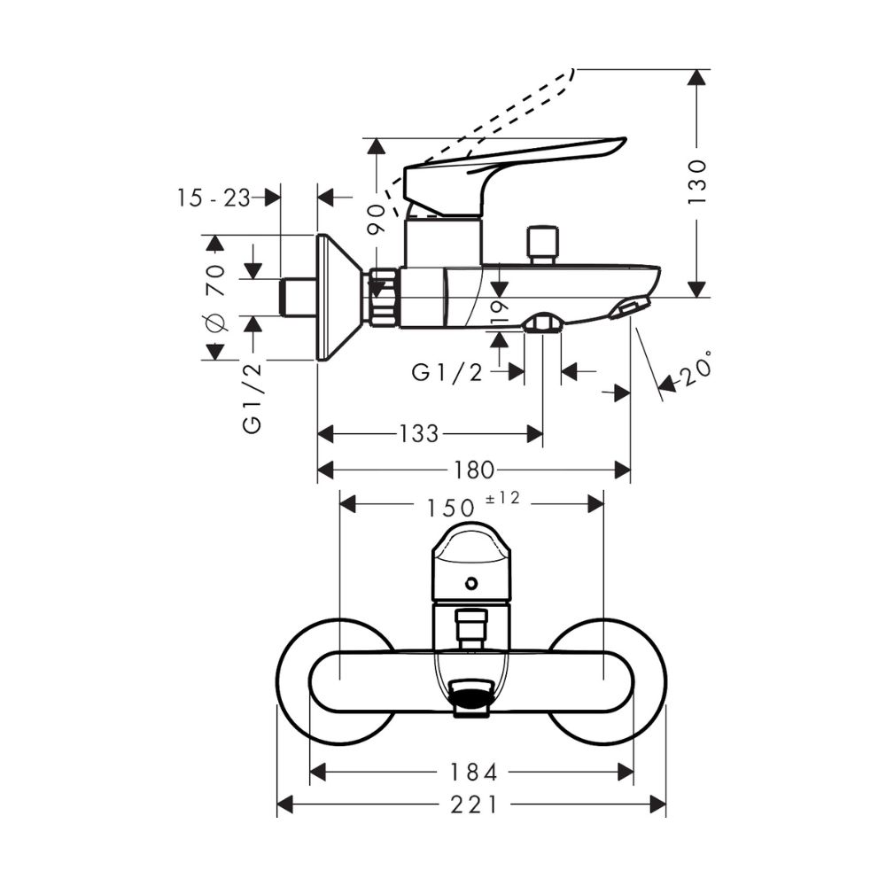 Củ sen tắm nóng lạnh Hansgrohe 71403000 Logis E - 2