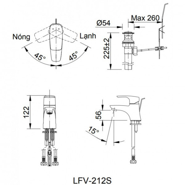 Vòi chậu lavabo nóng lạnh INAX LFV-212S (LFV212S) - 8