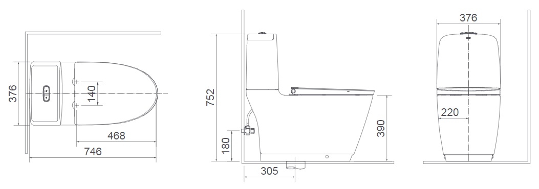 Bồn cầu 2 khối xả cảm ứng nắp điện tử INAX ACT-832 + CW-H17VN - 2