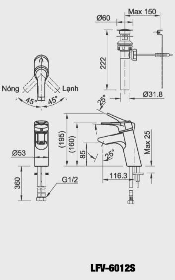 Vòi chậu lavabo nóng lạnh INAX LFV-6012S (LFV6012S) - 8