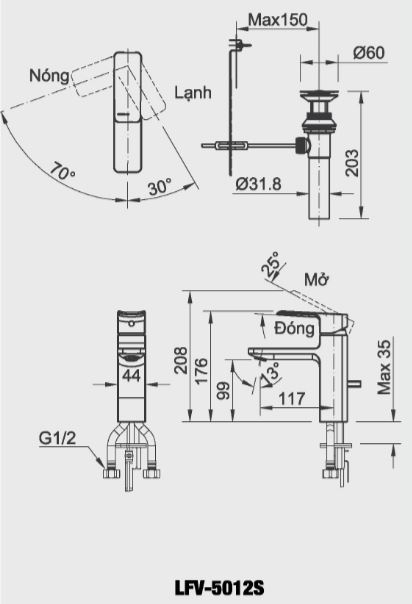 Vòi chậu lavabo nóng lạnh INAX LFV-5012S (LFV5012S) - 8