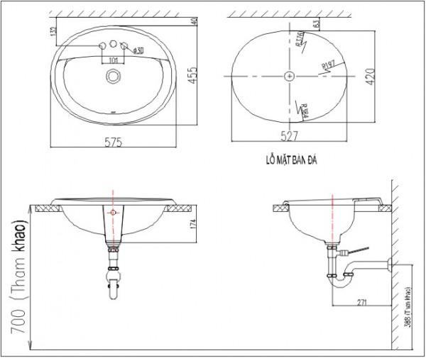 Chậu lavabo dương vành INAX L-2395V (L2395V) (L-2395VFC) - 6