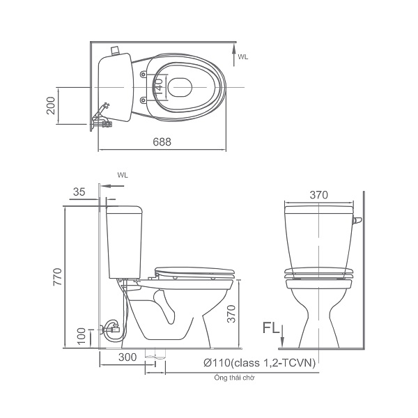 Bồn cầu 2 khối nắp rửa cơ INAX C-117A + CW-S15VN - 2