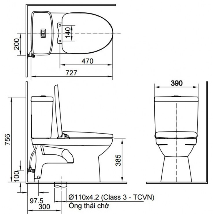 Bồn cầu 2 khối nắp điện tử INAX C-504A + CW-H17VN - 2