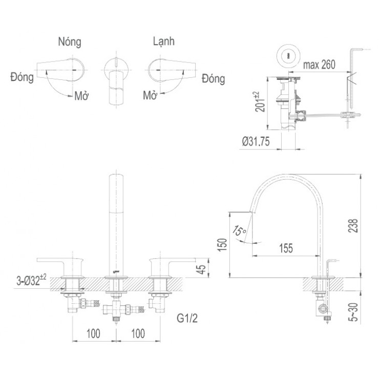 Vòi chậu lavabo nóng lạnh INAX LFV-7100B (LFV7100B)