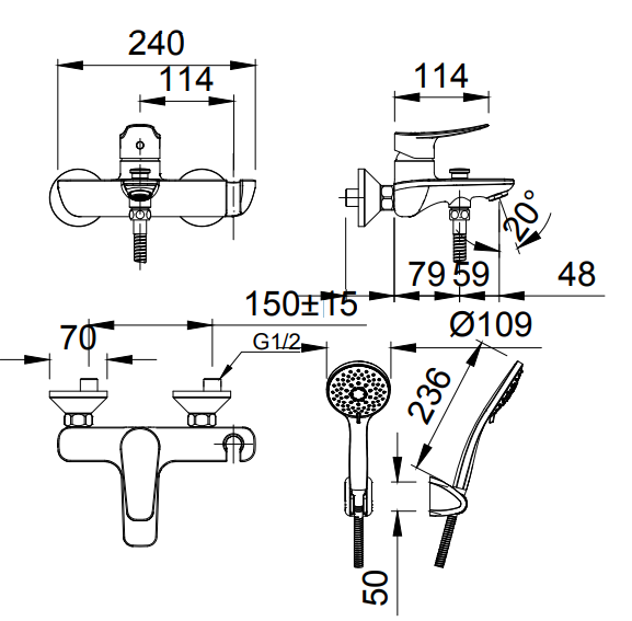 Bộ vòi sen tắm nóng lạnh INAX BFV-503S (BFV503S) - 5