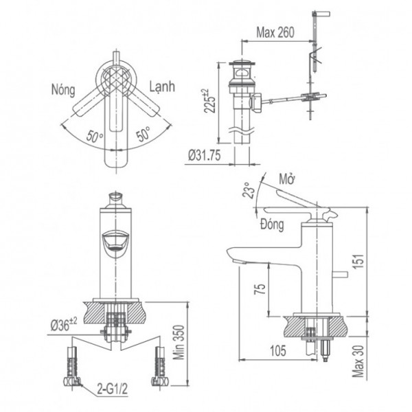 Vòi chậu lavabo nóng lạnh INAX LFV-4102S (LFV4102S) - 2