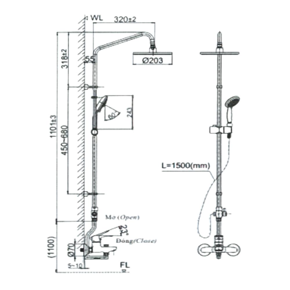 Bộ sen tắm cây nóng lạnh INAX BFV-1115S-3C-2 (BFV1115S3C2)