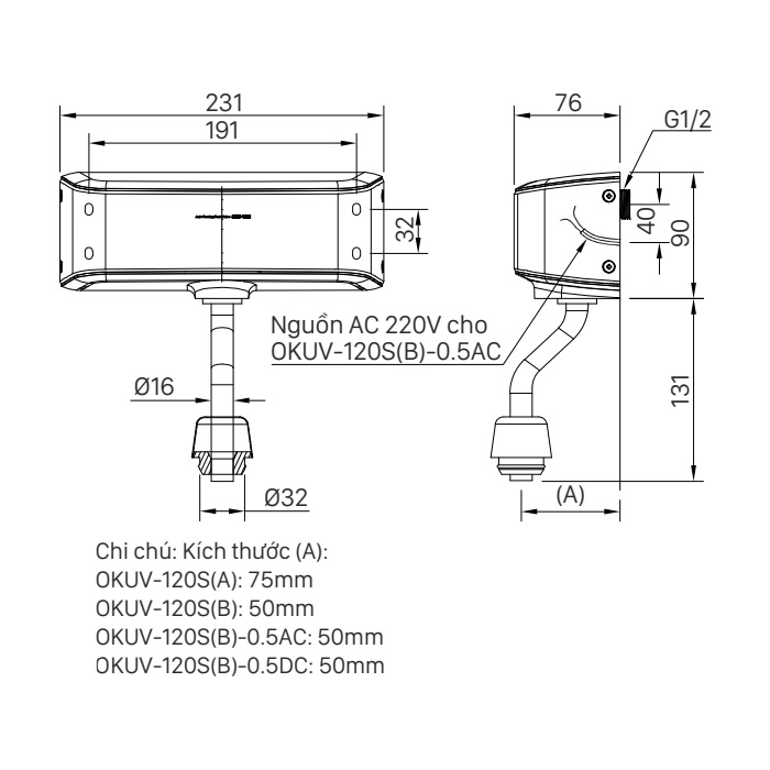 Van xả tiểu cảm ứng INAX OKUV-120S(B)-0.5DC - 2