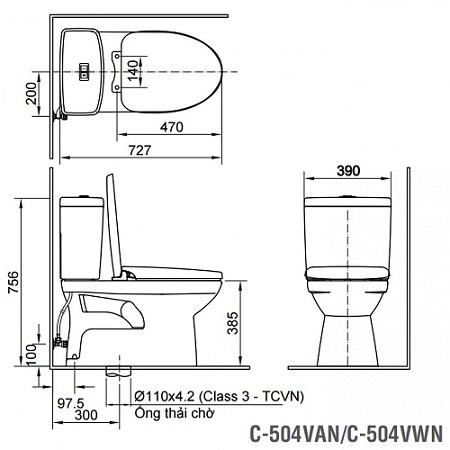 Bồn cầu 2 khối INAX C-504VWN-2 (C504VWN2) nắp đóng êm