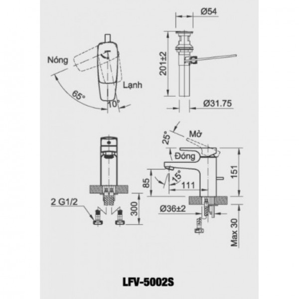 Vòi chậu lavabo nóng lạnh INAX LFV-5002S (LFV5002S) - 12