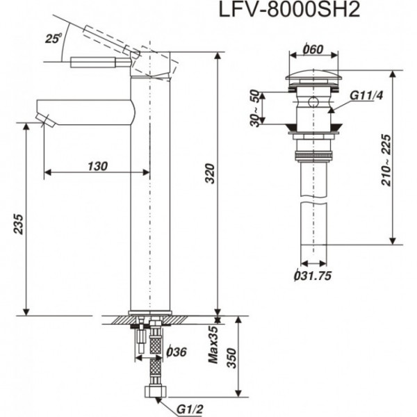 Vòi chậu lavabo nóng lạnh INAX LFV-8000SH2 (LFV8000SH2) - 9