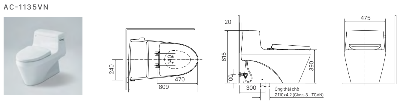 Bồn cầu 1 khối nắp điện tử INAX AC-1135 + CW-H17VN
