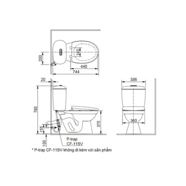 Bồn cầu 2 khối nắp rửa cơ INAX C-306A + CW-S15VN - 2