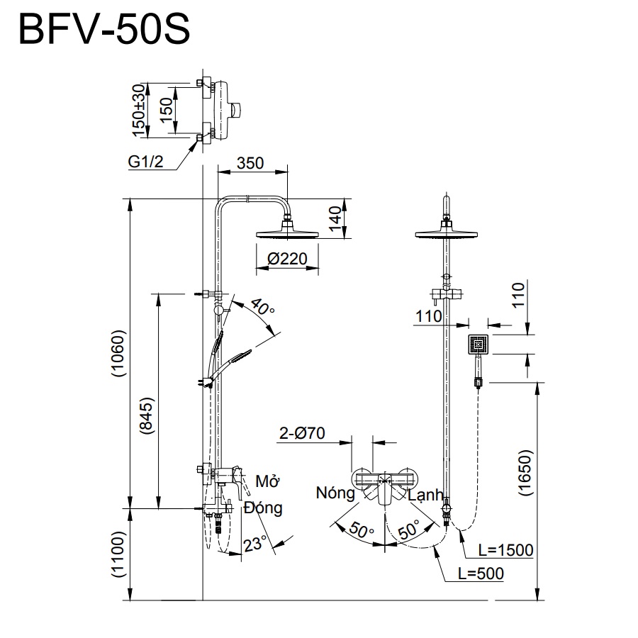 Bộ vòi sen cây nóng lạnh INAX BFV-50S (BFV50S) - 5