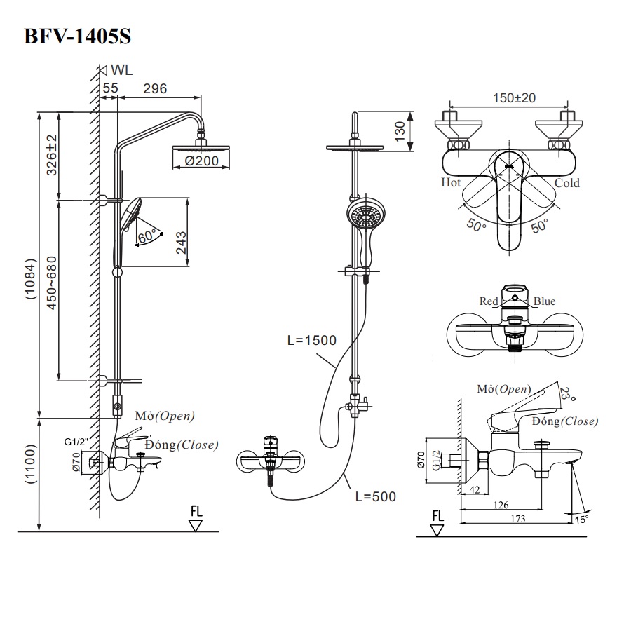 Bộ sen cây tắm nóng lạnh INAX BFV-1405S (BFV1405S)