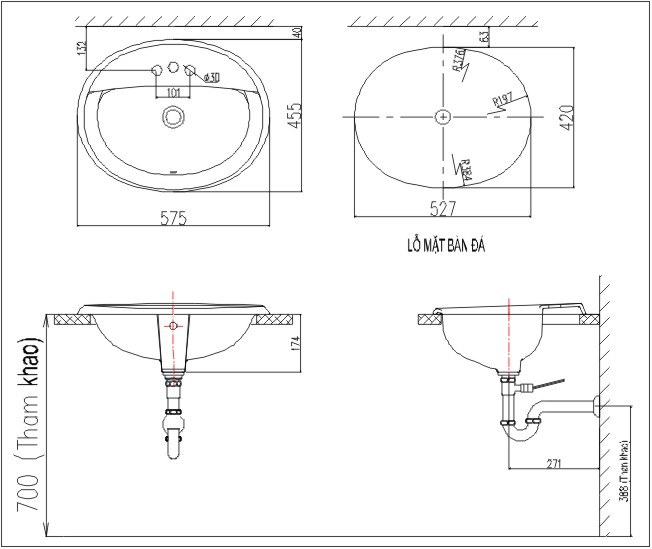 Chậu lavabo dương vành INAX L-2395V (L2395V) (L-2395VFC)